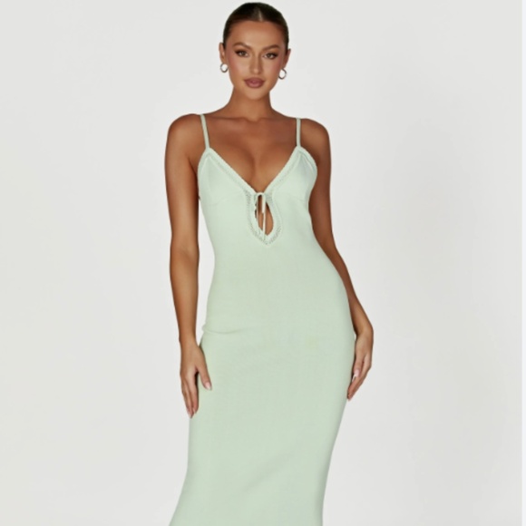 Meshki Maia Pointelle Knit Maxi Dress Pistachio Green - Size Small - Picture 1 of 2
